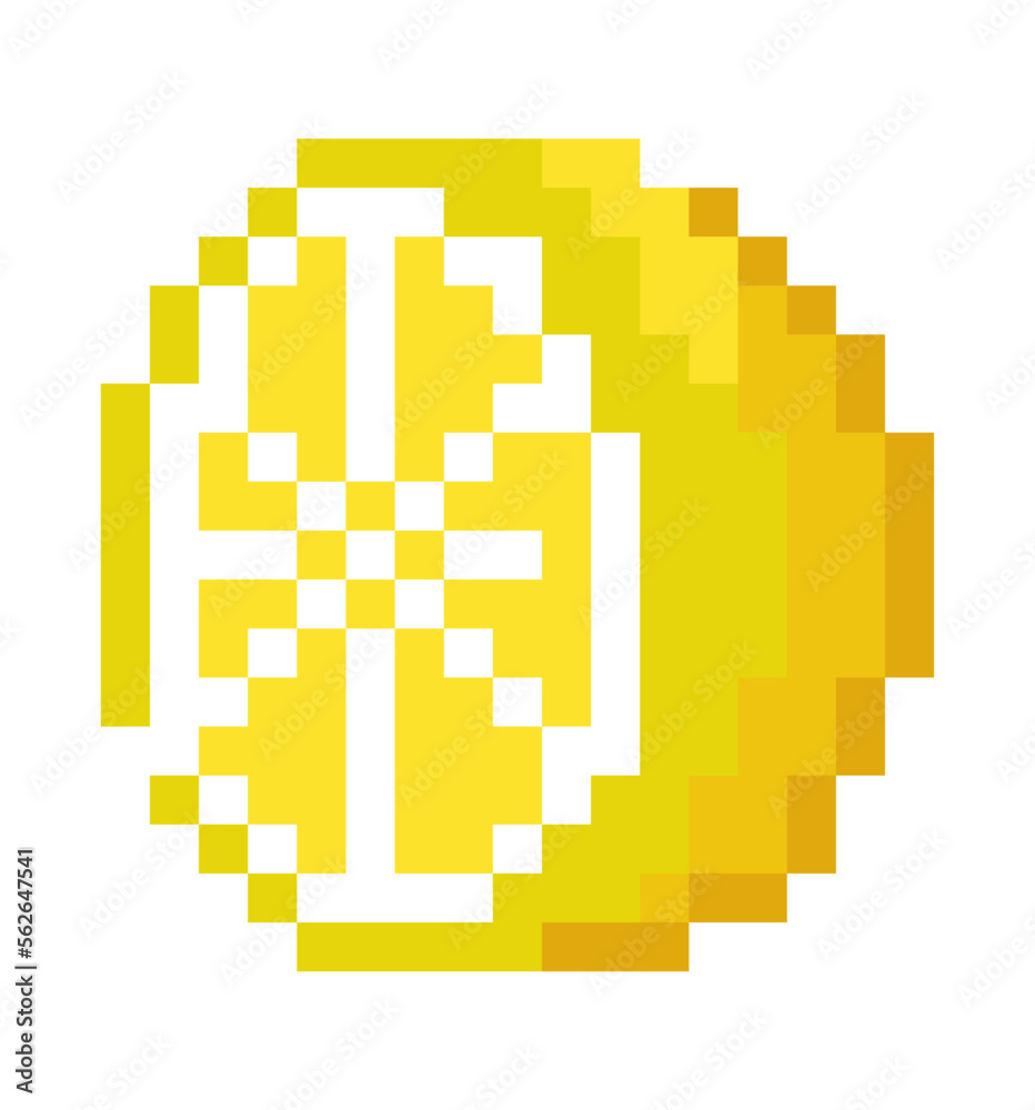 Sliced fruit, pixelated lemon icon 8 bit style
