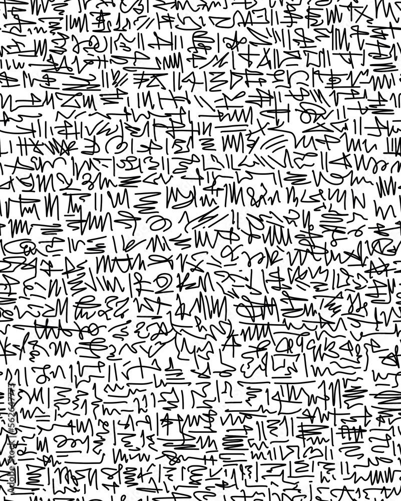 Hand-drawn scribbles in black lines on a white background.Abstract drawing on a seamless background.
