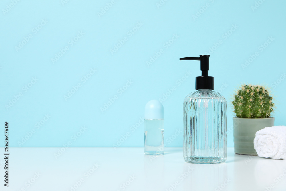 Concept of bath accessories, bath supplies, space for text Concept of bath accessories, bath supplies, space for text