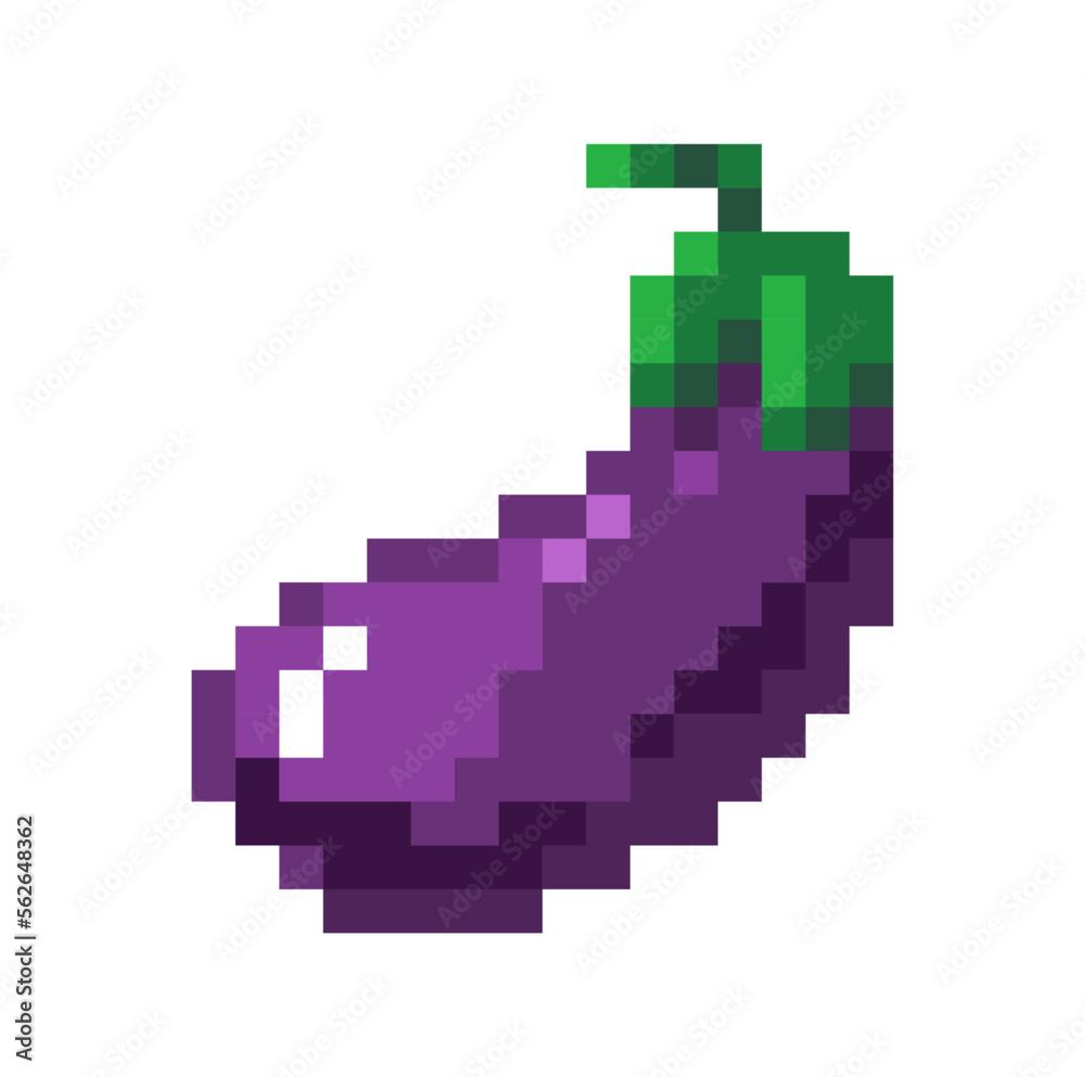 Aubergine pixelated veggies, eggplant icon sign