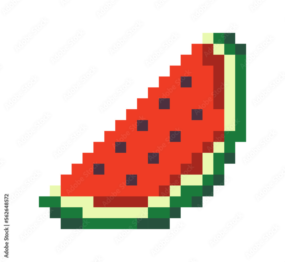 Fototapeta premium Slice of watermelon with seeds, pixel art design