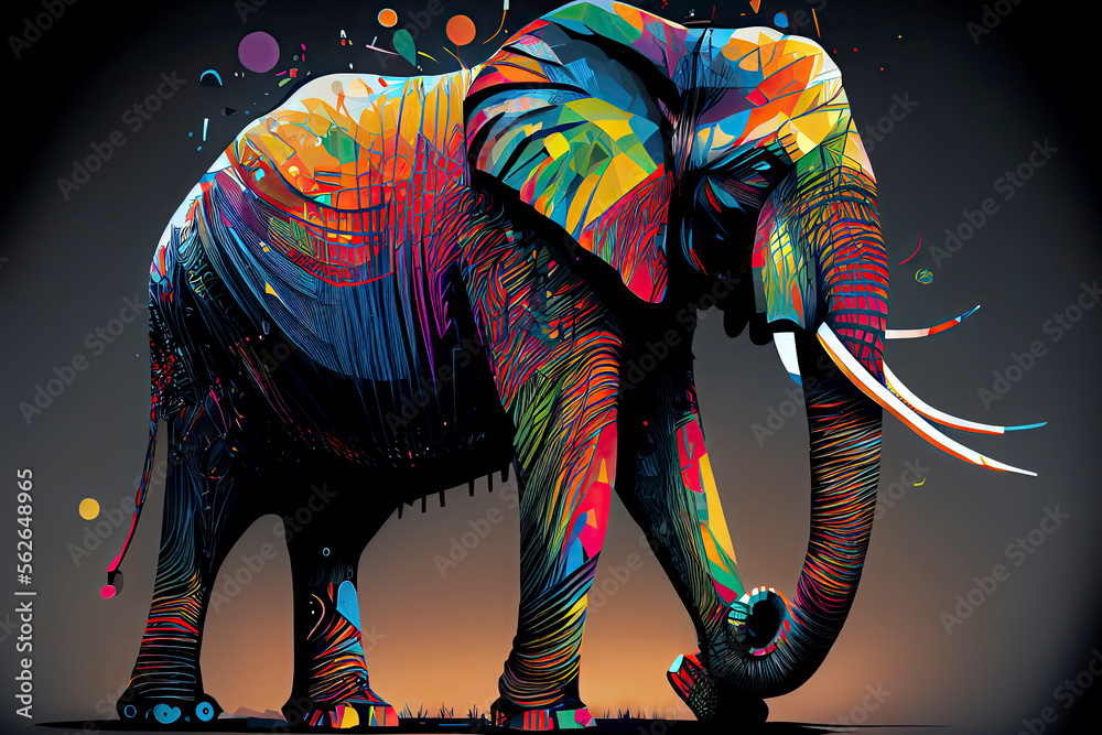 Obraz premium geometric pop art portrait illustration, a colorful art piece, illustration with vertebrate elephant