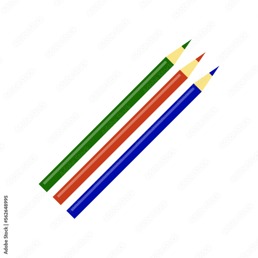 Three pencils on white background. School supplies for kids vector illustration. Stationery, education concept Three pencils on white background. School supplies for kids vector illustration. Stationery, education concept