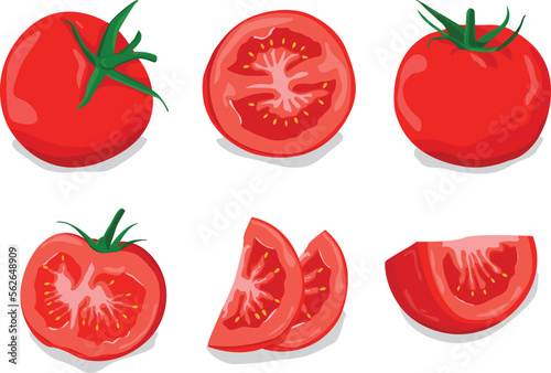 set of red tomatoes vector free design, fresh tomato slice fruit  photo
