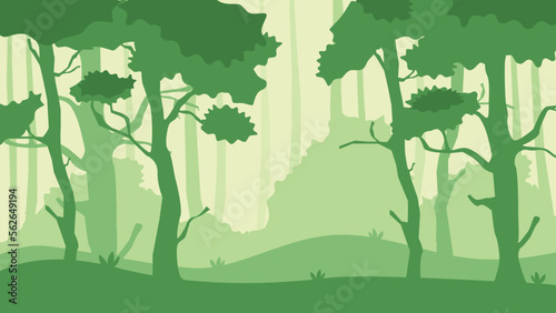 vector landscape background natural forest and hill, landscape vector silhouette nature forest with tree