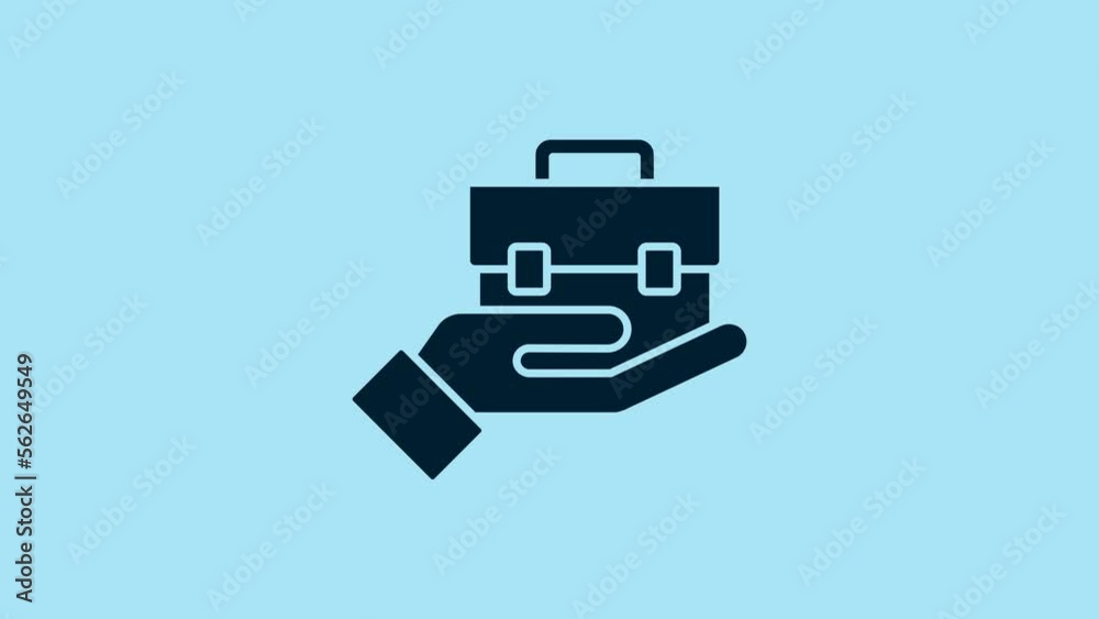 Blue Hand holding briefcase icon isolated on blue background. Insurance concept. Security, safety, protection, protect concept. 4K Video motion graphic animation Blue Hand holding briefcase icon isolated on blue background. Insurance concept. Security, safety, protection, protect concept. 4K Video motion graphic animation