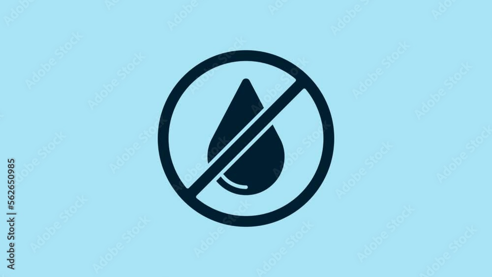 Blue Water drop forbidden icon isolated on blue background. No water sign. 4K Video motion graphic animation Blue Water drop forbidden icon isolated on blue background. No water sign. 4K Video motion graphic animation