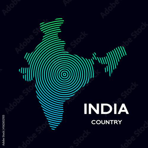 Map of India vector illustration. This graphic use technology symbol with green blue color. Global Technology and Business Connection