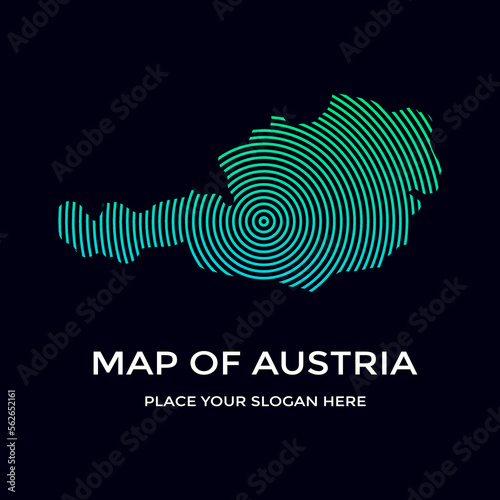 Map of Austria vector illustration. This graphic use technology symbol with green blue color. Global Technology and Business Connection