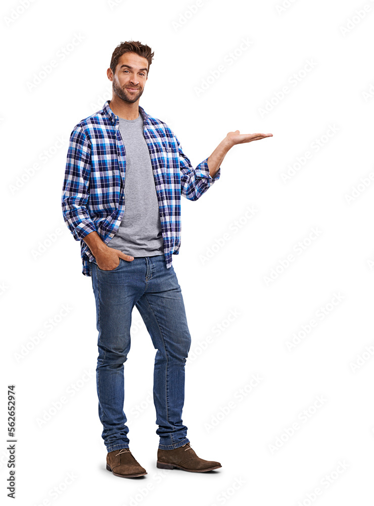 As tudio shot of a handsome man showing you copyspace Isolated on a PNG background. As tudio shot of a handsome man showing you copyspace Isolated on a PNG background.