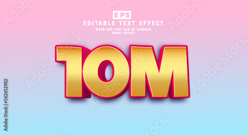 10m followers 3d editable text effect vector template