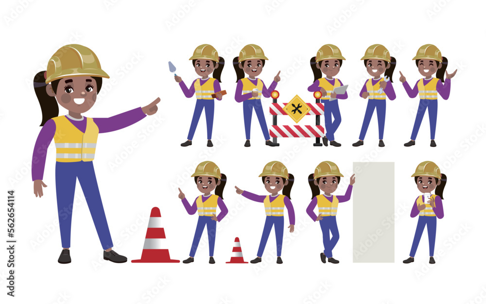Fototapeta premium Set of worker with different poses