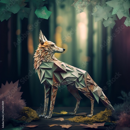origami fox in forest Generative AI