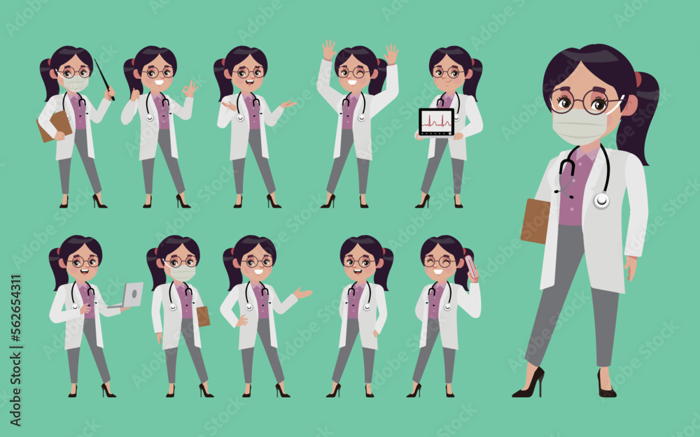 Obraz premium Set of doctor with different poses
