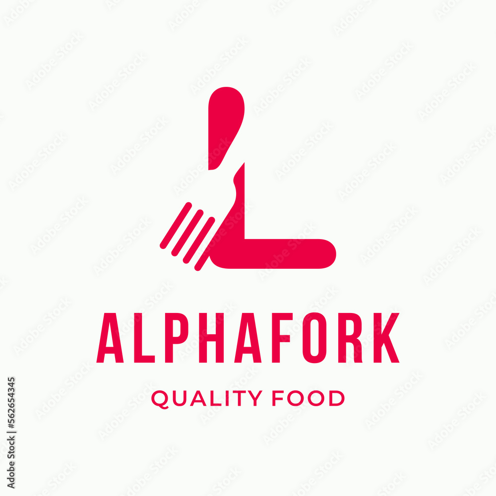 Fototapeta premium Abstract Fork culinary initial letter L typography custom logo design restaurant vector illustration