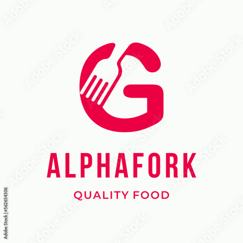Abstract Fork culinary initial letter G typography custom logo design restaurant vector illustration