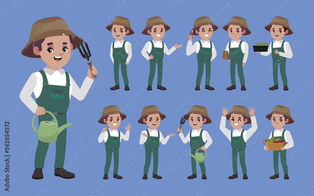 Set of farmer with different poses Set of farmer with different poses