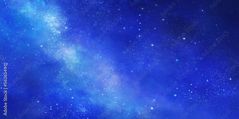 Fototapeta premium 青色の星空の風景イラスト 天の川