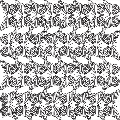  Vector  Image of butterfly ornament batik pattern  black and white  with transparent background