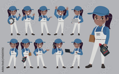 Set of technician with different poses