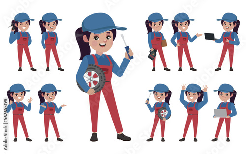 Set of technician with different poses