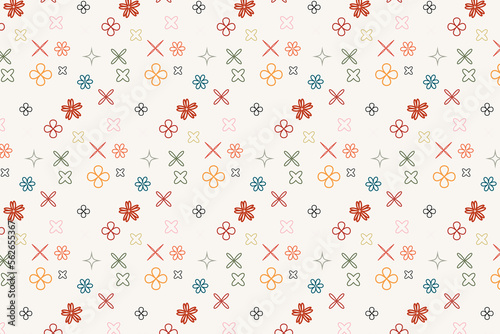 Pattern with floral geometric elements in retro tones, vector abstract background for design