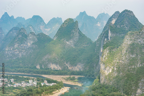 Karst hills by Li River near Xingping.