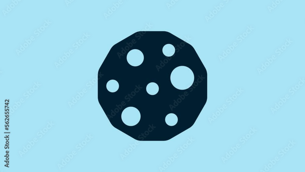 Blue Cookie or biscuit with chocolate icon isolated on blue background. 4K Video motion graphic animation