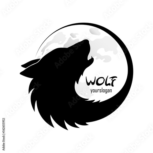 Howling wolf at the moon. Black silhouette of the head. Logo for design.