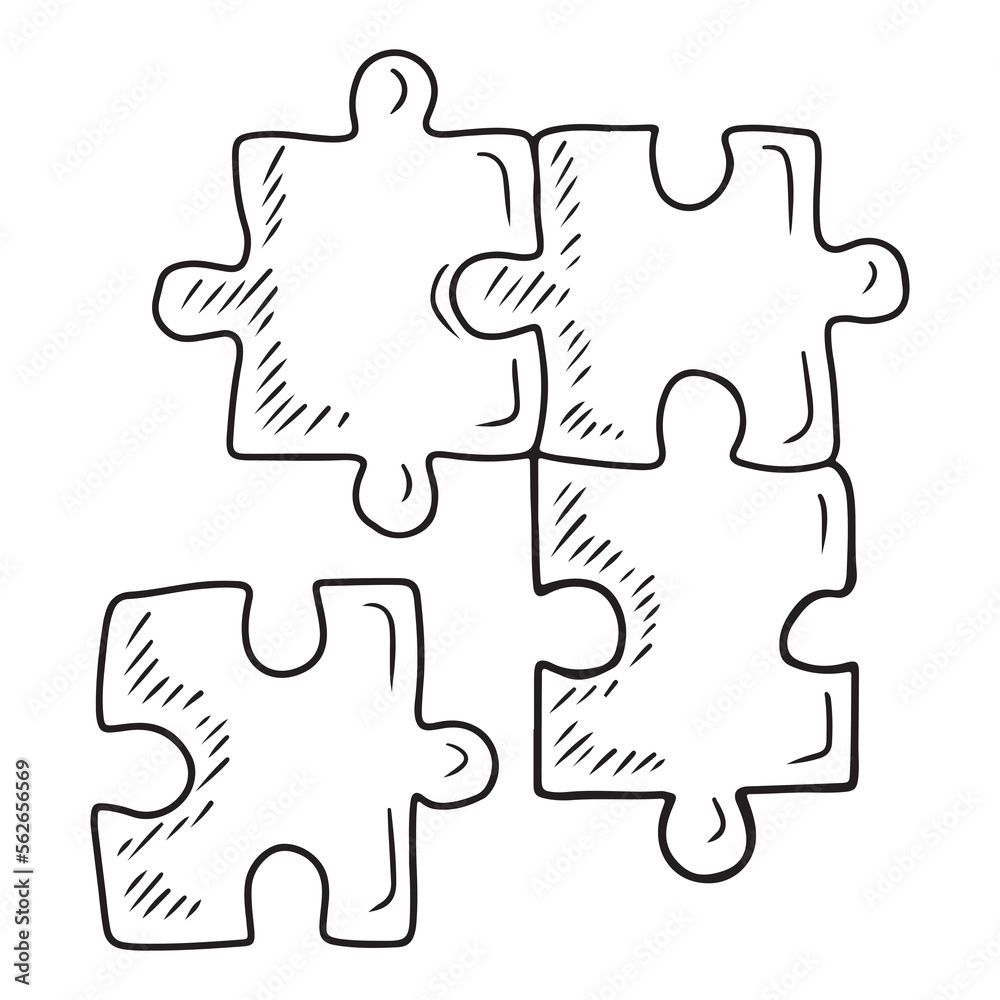 Four jigsaw puzzle on white background. Hand drawn vector sketch ...