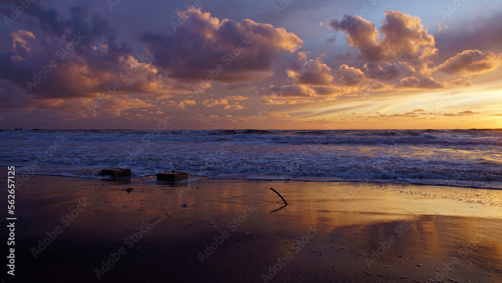 golden hour in versilia with sea clouds and sky