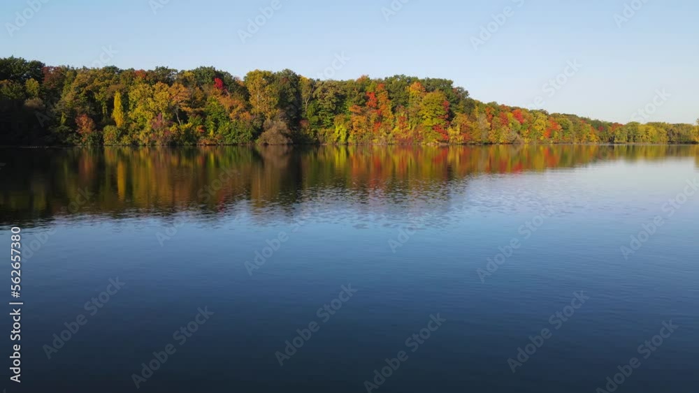 Drone Over Lake in Michigan in Fall