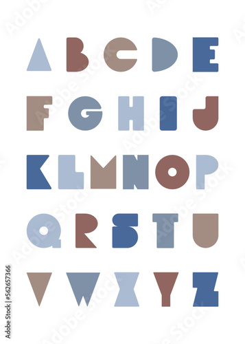 Cute decorative alphabet in paper cut style. Children's creative alphabet. Vector illustration in a minimalist style