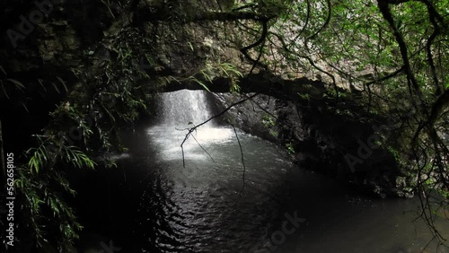 View of the waterfall in Natural Bridge, Springbrook National Park, Gold Coast Hinterland, Australia photo