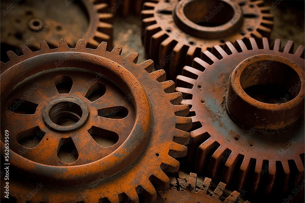 Rusty and dirty gears on a rusty metal surface Rusty and dirty gears on a rusty metal surface