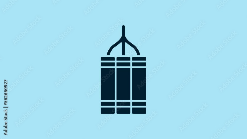 Blue Detonate dynamite bomb stick icon isolated on blue background. Time bomb - explosion danger concept. 4K Video motion graphic animation Blue Detonate dynamite bomb stick icon isolated on blue background. Time bomb - explosion danger concept. 4K Video motion graphic animation