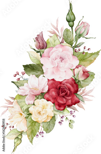 Watercolor arrangement with beautiful rose bouquet © Artnizu