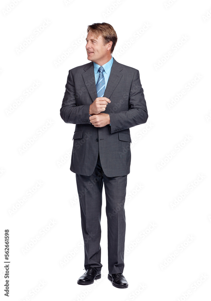 Professional, business man and corporate suit of a financial consultant with white background. Studio, isolated and finance worker model ready for executive company working feeling proud and happy Professional, business man and corporate suit of a financial consultant with white background. Studio, isolated and finance worker model ready for executive company working feeling proud and happy