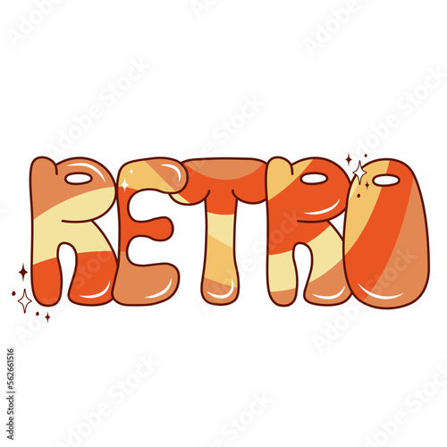 Handwritten word Retro. Groovy lettering. Hippie and boho style.