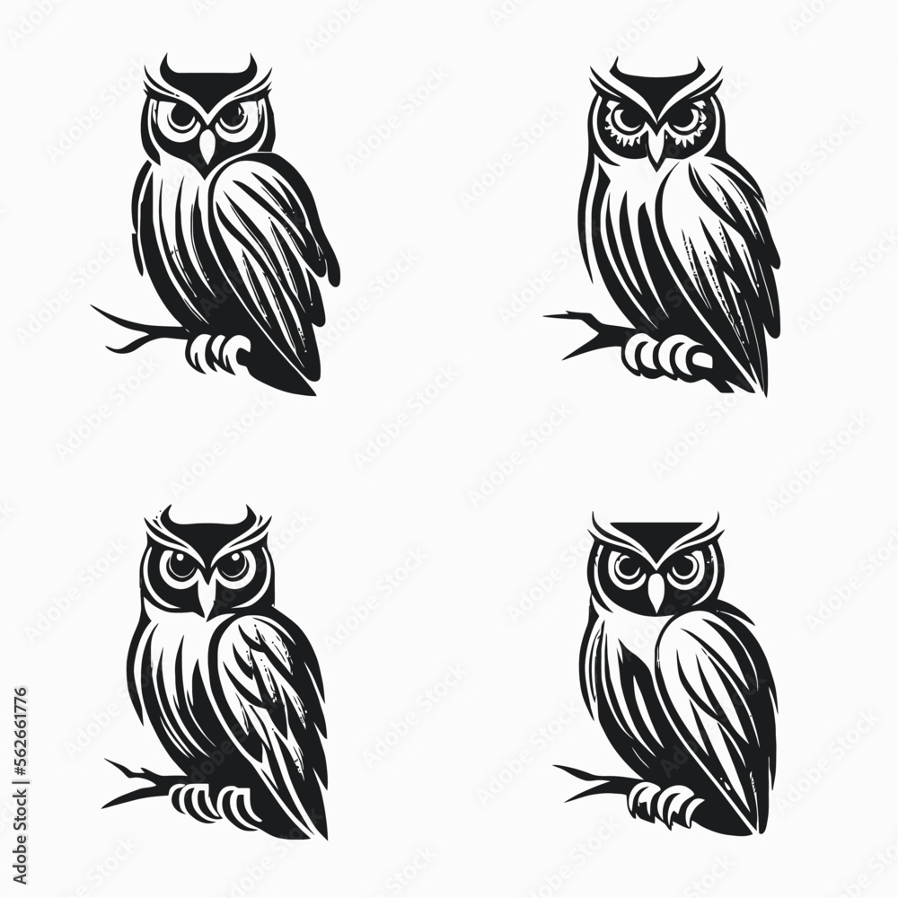 4 variants of the owl logo. Logo vector illustration 4 variants of the owl logo. Logo vector illustration