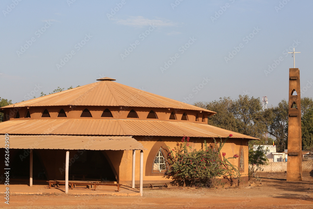 Eglise Catholique de Kédougou. Catholic Church in Kedougou, Senegal, Africa. Senegalese landmark, African monument, sight. Religious architecture, Senegal, Africa Eglise Catholique de Kédougou. Catholic Church in Kedougou, Senegal, Africa. Senegalese landmark, African monument, sight. Religious architecture, Senegal, Africa