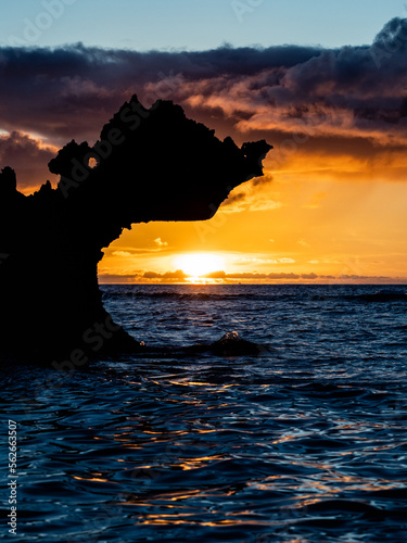 Orange sunset and rocks