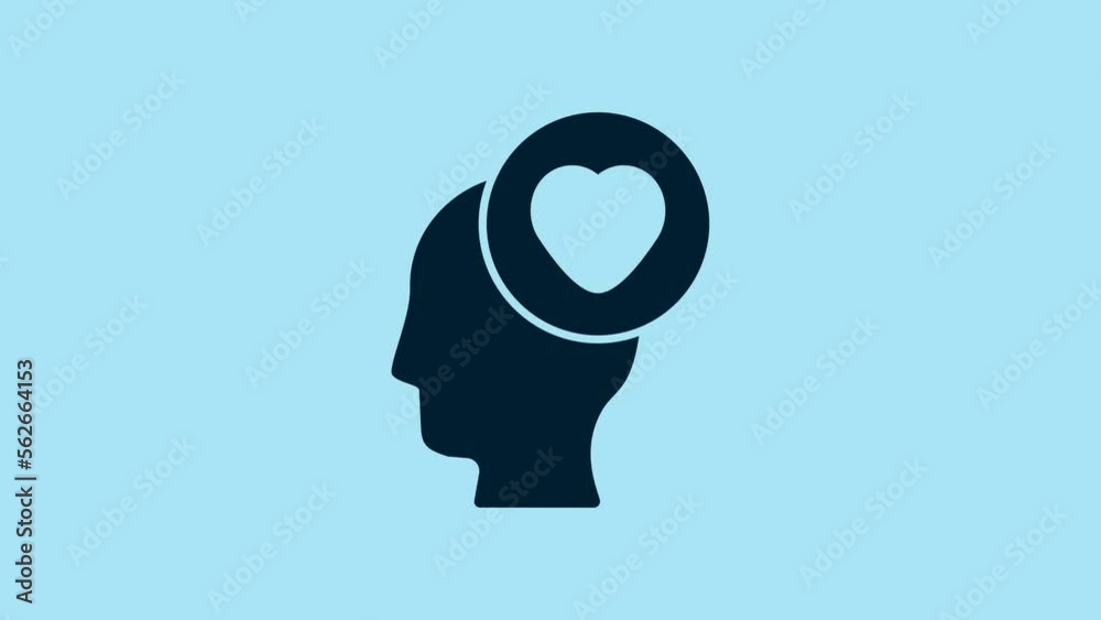 Blue Human head with heart icon isolated on blue background. Love concept with human head. 4K Video motion graphic animation Blue Human head with heart icon isolated on blue background. Love concept with human head. 4K Video motion graphic animation