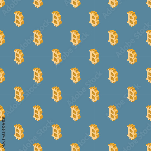 Seamless pattern 3D bitcoin logo blue background