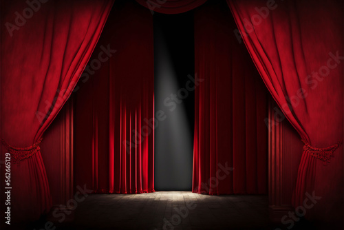 scène de théâtre vide avec rideau rouge et sièges - illustration IA photo