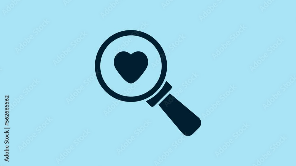 Blue Search heart and love icon isolated on blue background. Magnifying glass with heart inside. 4K Video motion graphic animation Blue Search heart and love icon isolated on blue background. Magnifying glass with heart inside. 4K Video motion graphic animation