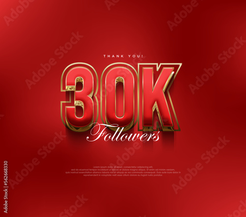 Thank you 30k followers greetings, bold and strong red design for social media posts.