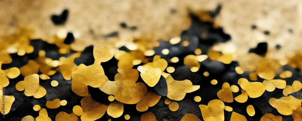 Fototapeta premium Golden confetti on black background. Blurred effect. Generative AI