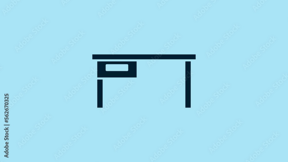 Blue Office desk icon isolated on blue background. 4K Video motion graphic animation Blue Office desk icon isolated on blue background. 4K Video motion graphic animation