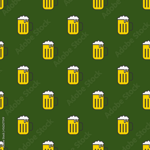 Seamless pattern with beer a green background